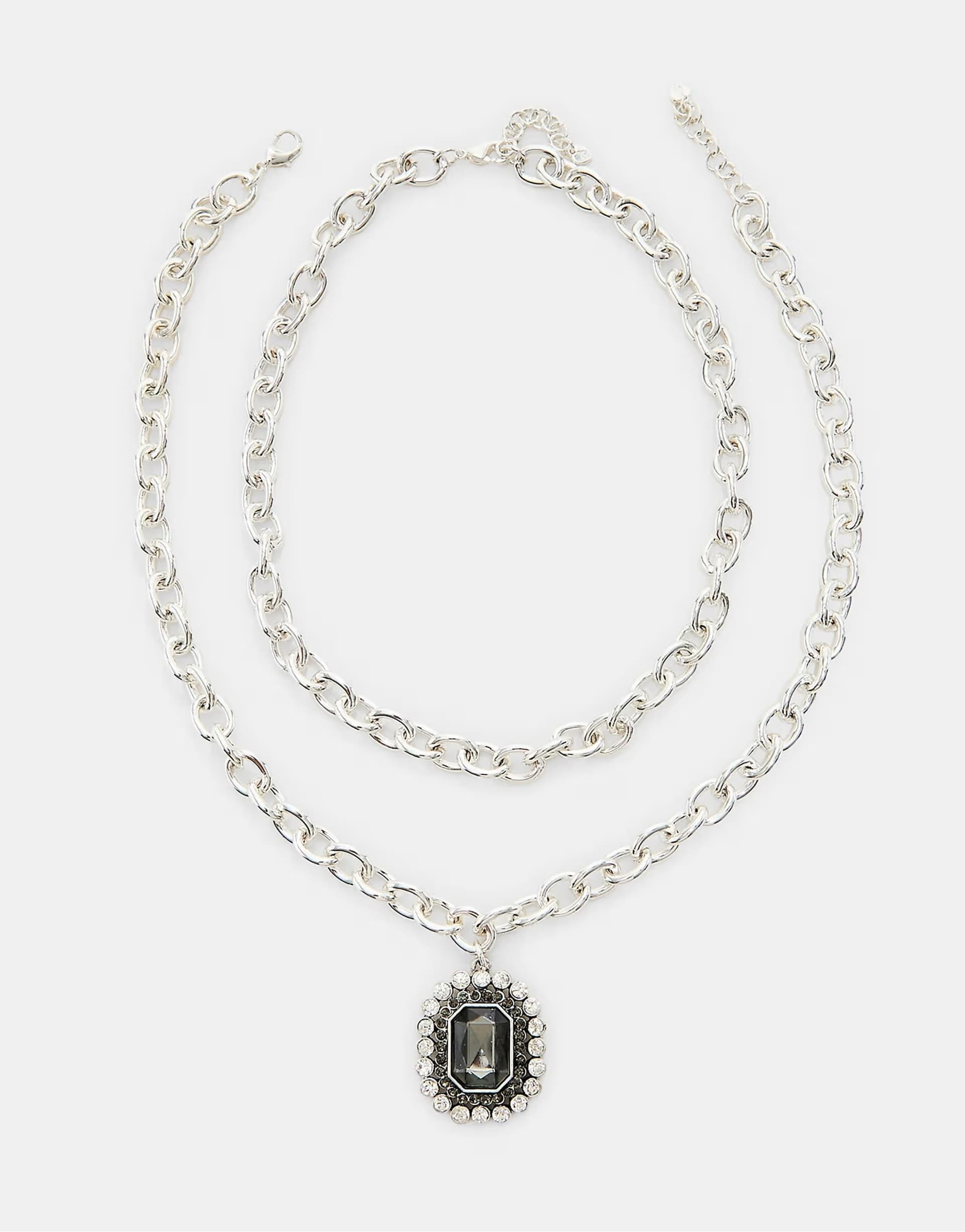 ASOS Stradivarius Set of 2 embellished chain necklaces in grey