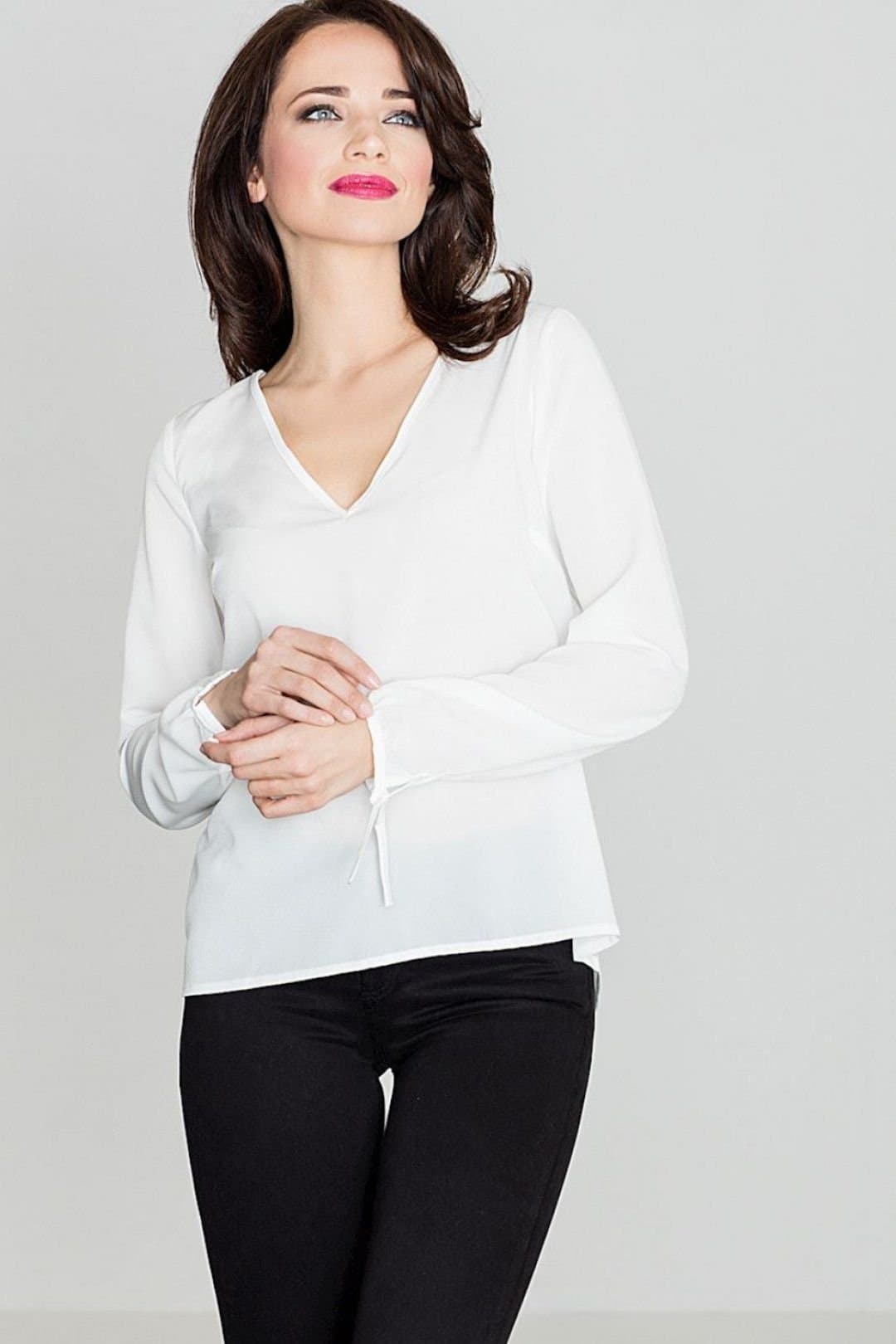 Love Lace Love Lace Women's Heart Neck Long Tie Sleeve Blouse in White