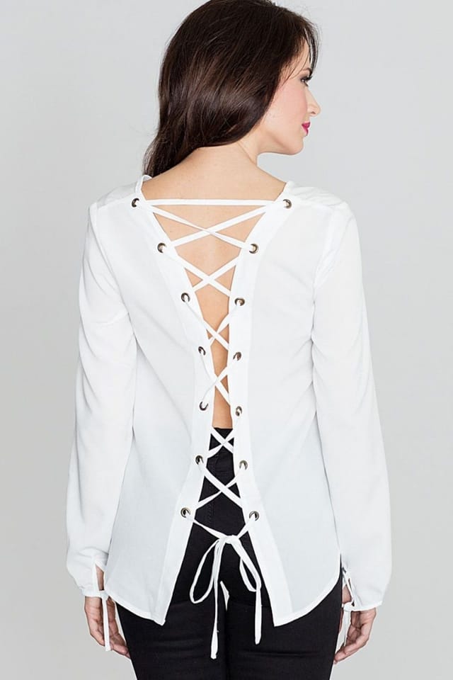 Love Lace Love Lace Women's Heart Neck Long Tie Sleeve Blouse in White - 2