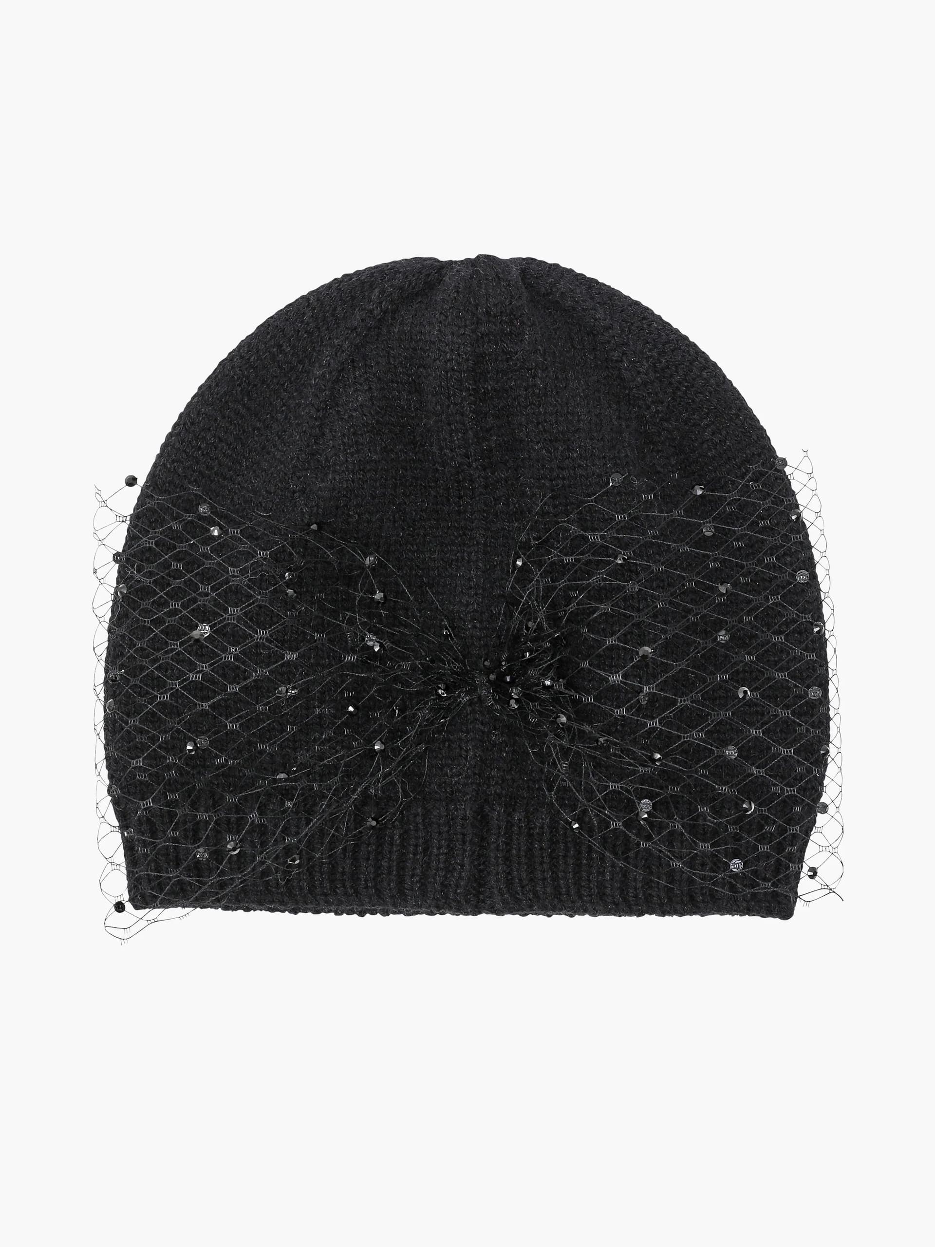 French Connection French Connection Black Diamante Bow Beanie Hat