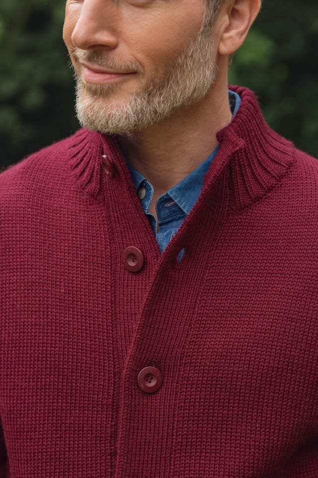WoolOvers WoolOvers Men's Mens 100% Pure Wool Button Everyday Cardigan in Red - 2