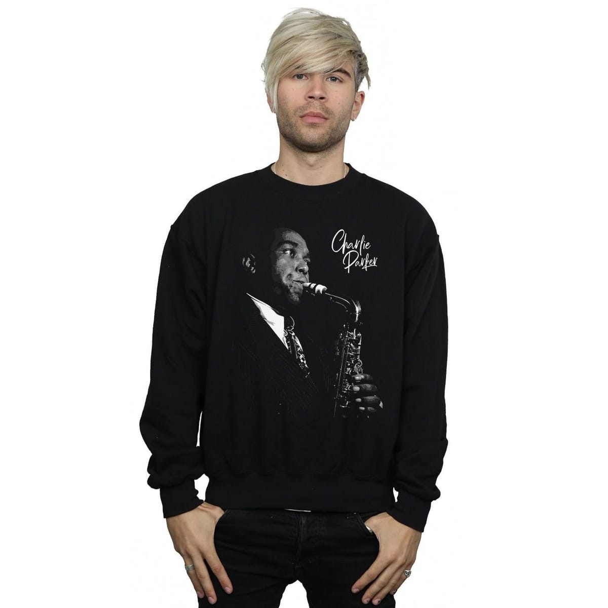 Charlie Parker Charlie Parker Men's Playing Saxophone Sweatshirt in Black - 1