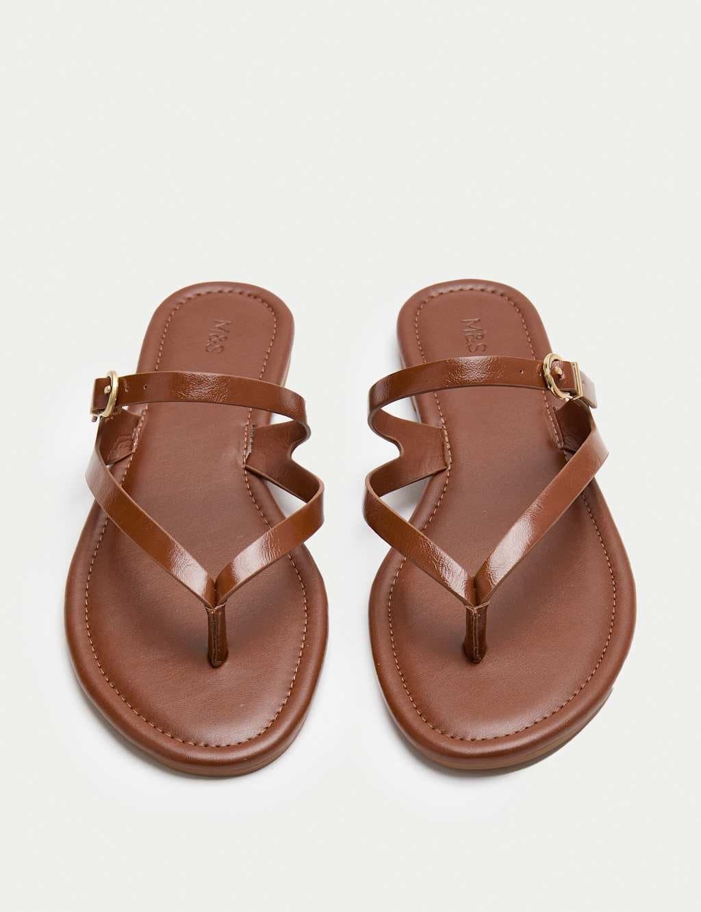 Marks & Spencer M&S Tan Leather Buckle Flat Toe Loop Mule Sandals
