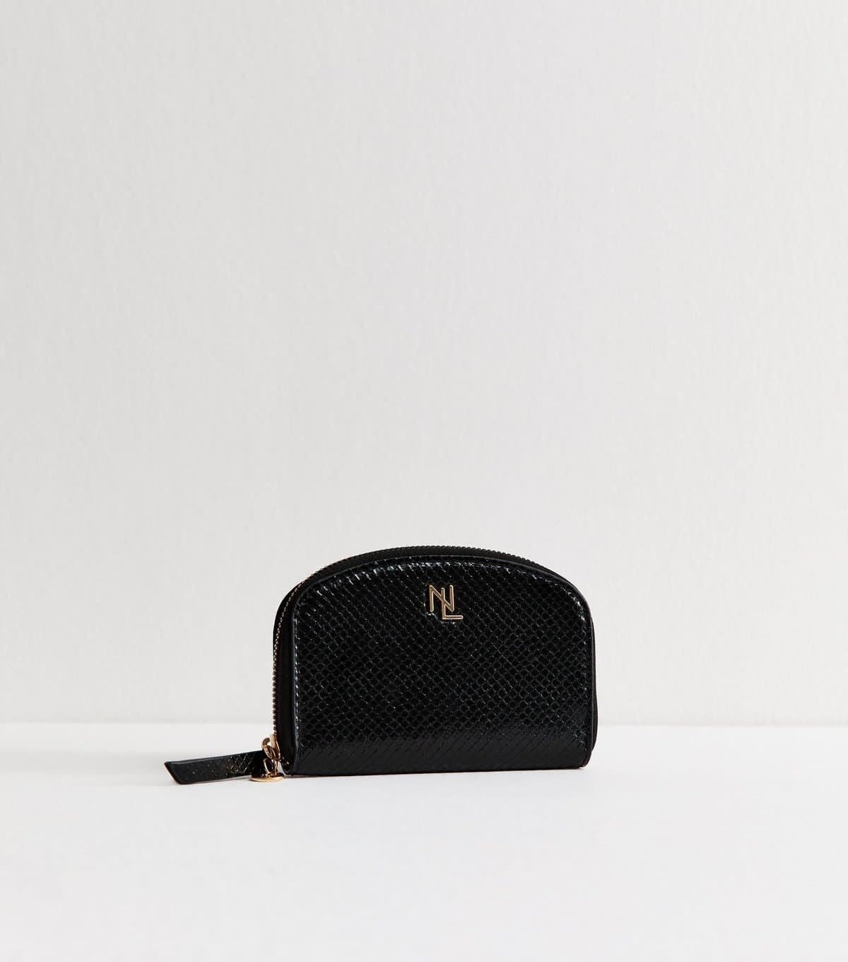 New Look Black Lizard Pattern Faux Leather Purse New Look