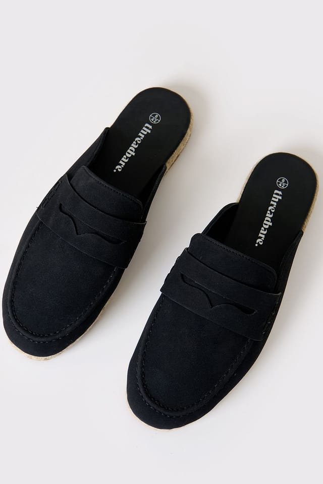 Threadbare threadbare Men's Faux Suede Penny Loafer Sandals in Black - 2
