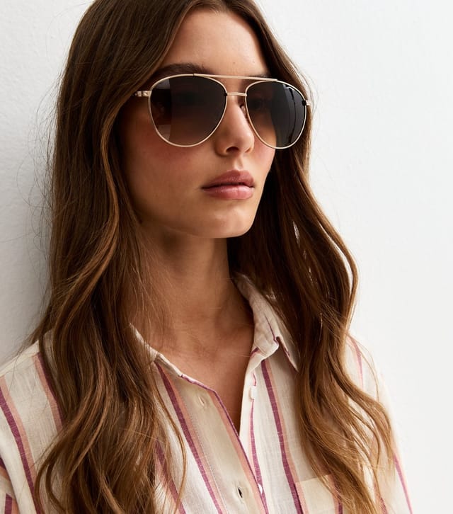 New Look Gold Tone Metal Aviator Sunglasses New Look - 2