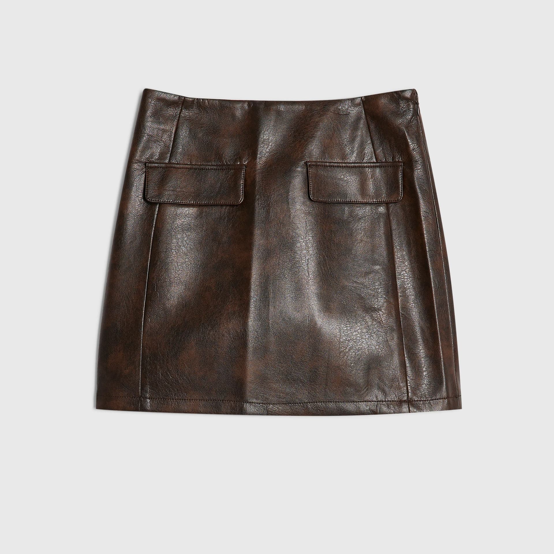 River Island River Island Womens Petite Brown Washed Faux Leather Mini Skirt