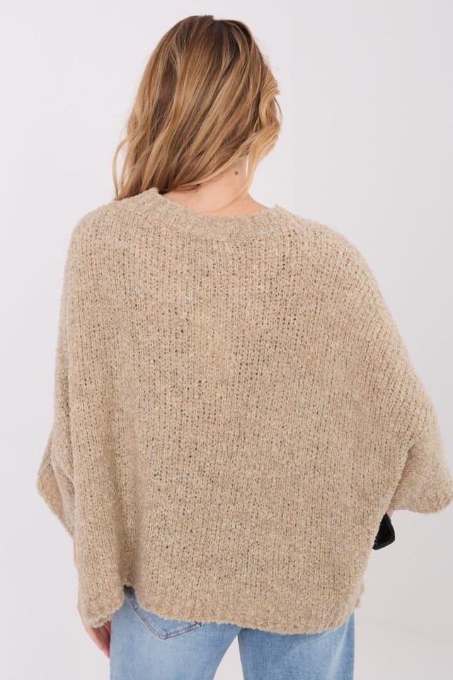 Love Lace Love Lace Women's Boucle Loose Sweater 3/4 Sleeve in Beige - 3