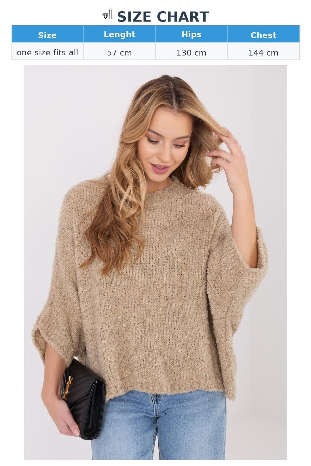 Love Lace Love Lace Women's Boucle Loose Sweater 3/4 Sleeve in Beige - 4