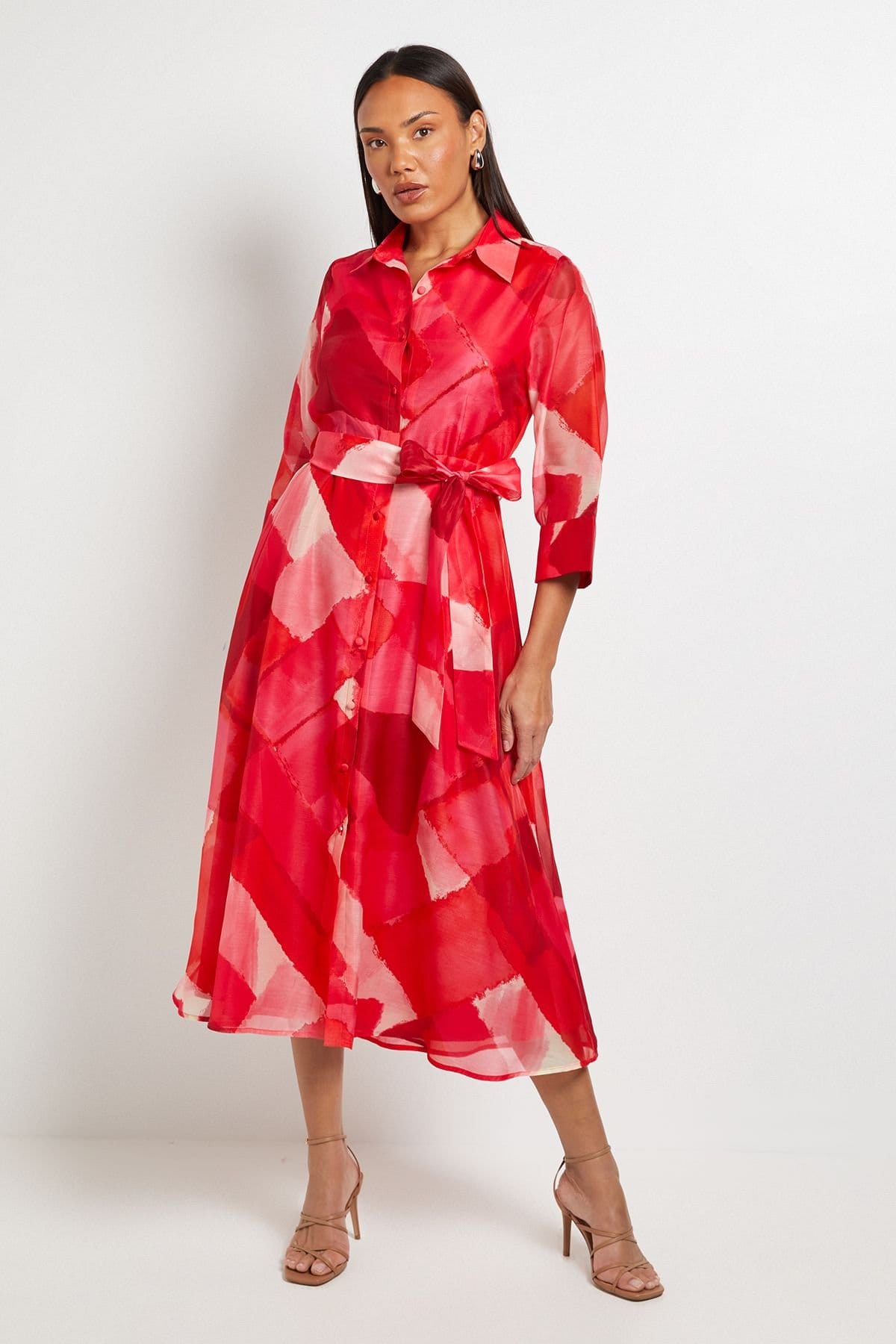 Principles Pink Sugar Watercolour Geo Organza Shirt Dress