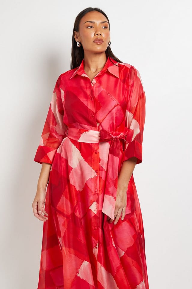 Principles Principles Women's Petite Watercolour Geo Organza Shirt Dress in Pink Sugar - 2