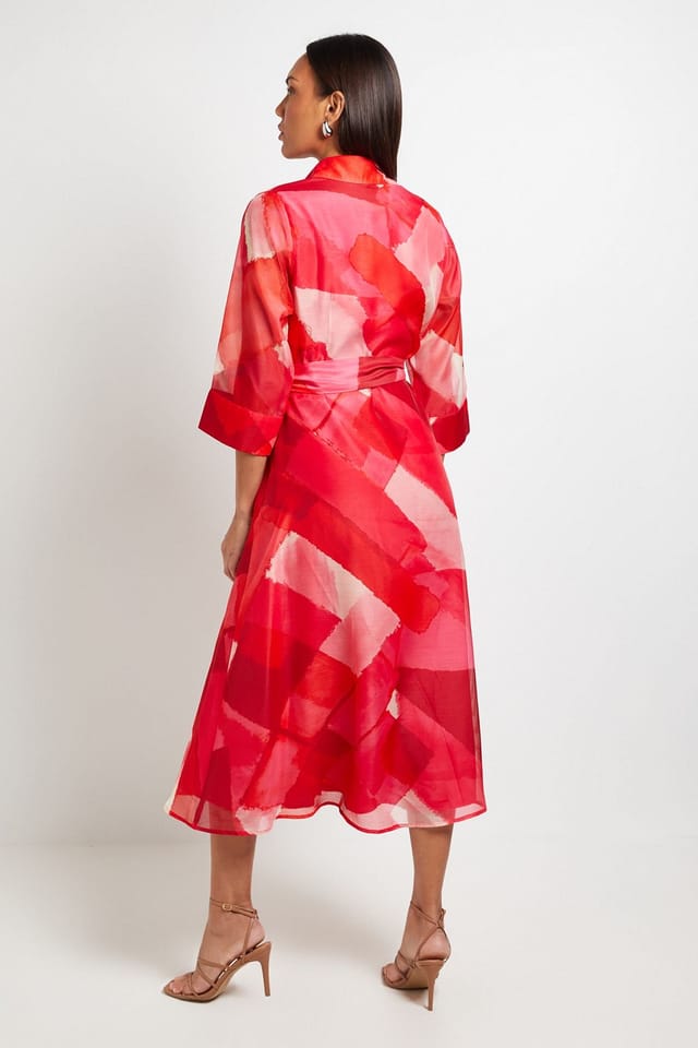 Principles Principles Women's Petite Watercolour Geo Organza Shirt Dress in Pink Sugar - 3