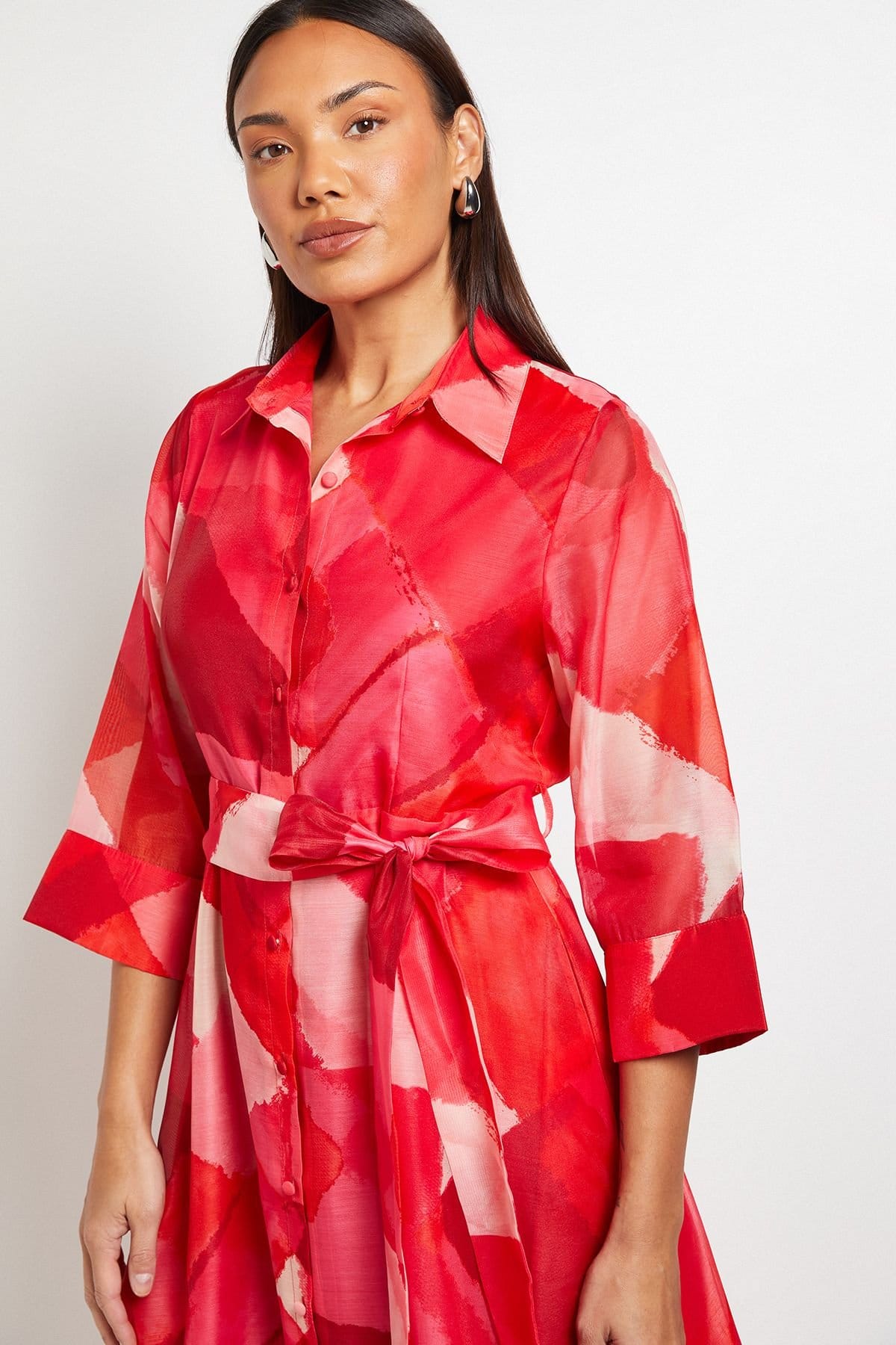 Principles Principles Women's Petite Watercolour Geo Organza Shirt Dress in Pink Sugar - 4