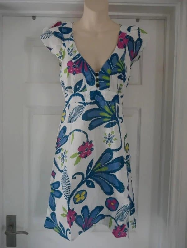 Carbon Carbon Dress Ladies Size 12 Multicoloured Floral Cotton Summer Holiday TeaDress Sundress Bold Flower