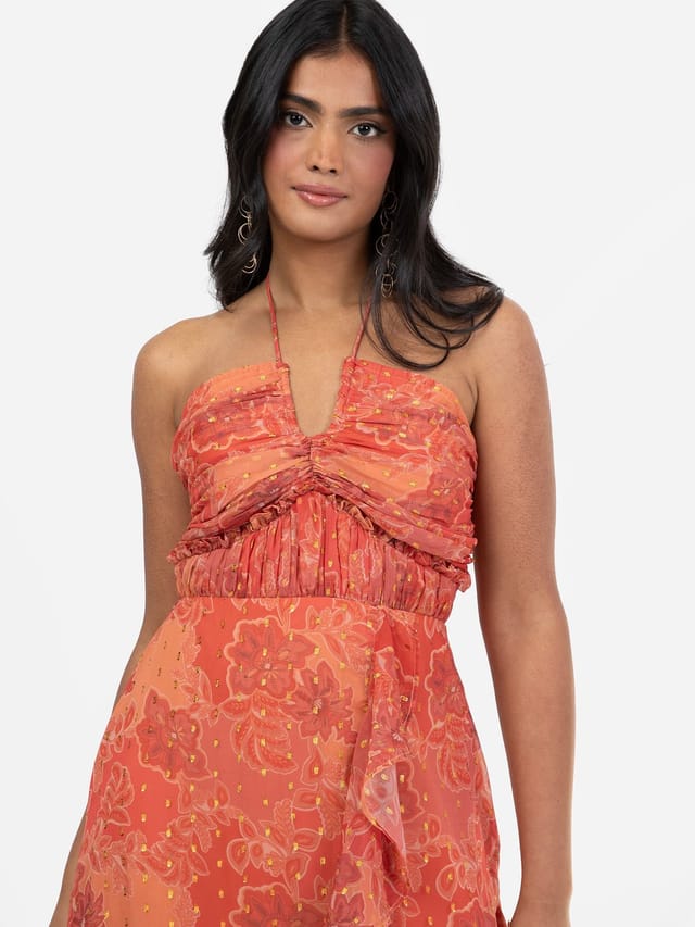 Anaya with Love Anaya with Love Women's Halter Neck Floral Print Midaxi Dress in Orange - 2