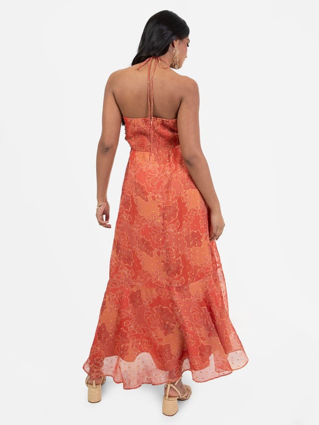 Anaya with Love Anaya with Love Women's Halter Neck Floral Print Midaxi Dress in Orange - 3