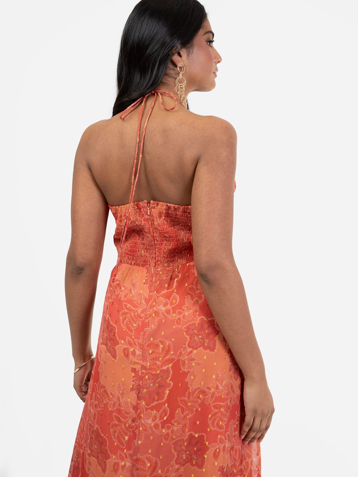 Anaya with Love Anaya with Love Women's Halter Neck Floral Print Midaxi Dress in Orange - 4