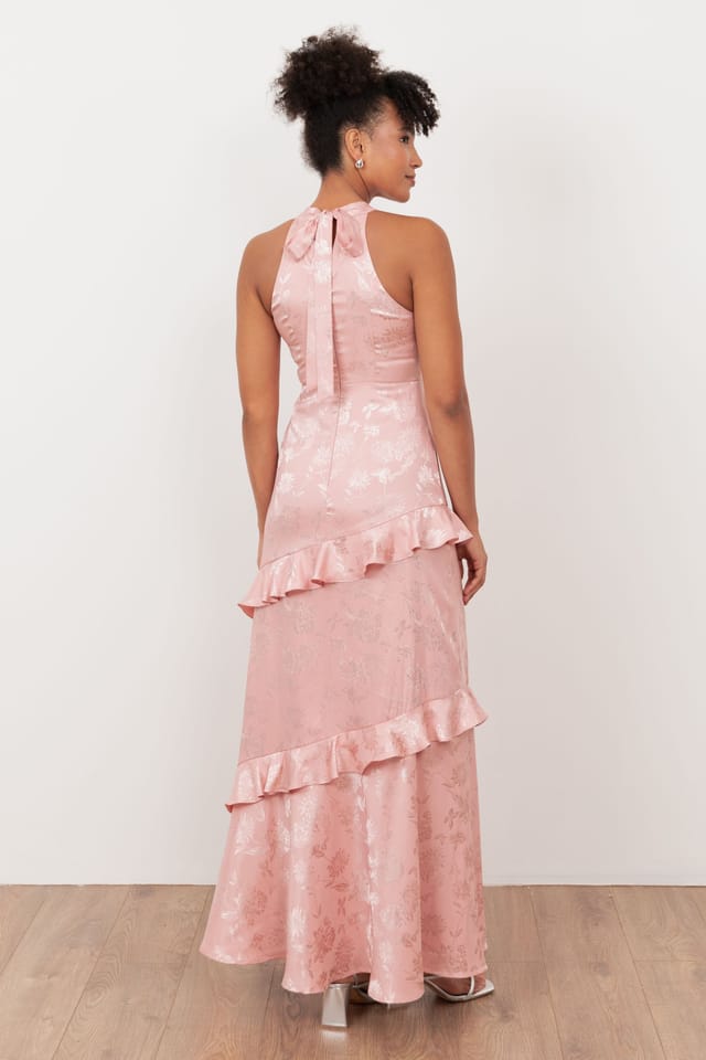 Maya Deluxe Maya Deluxe Women's Floral Jacquard Satin Halter Neck Maxi Dress in Light Pink - 2