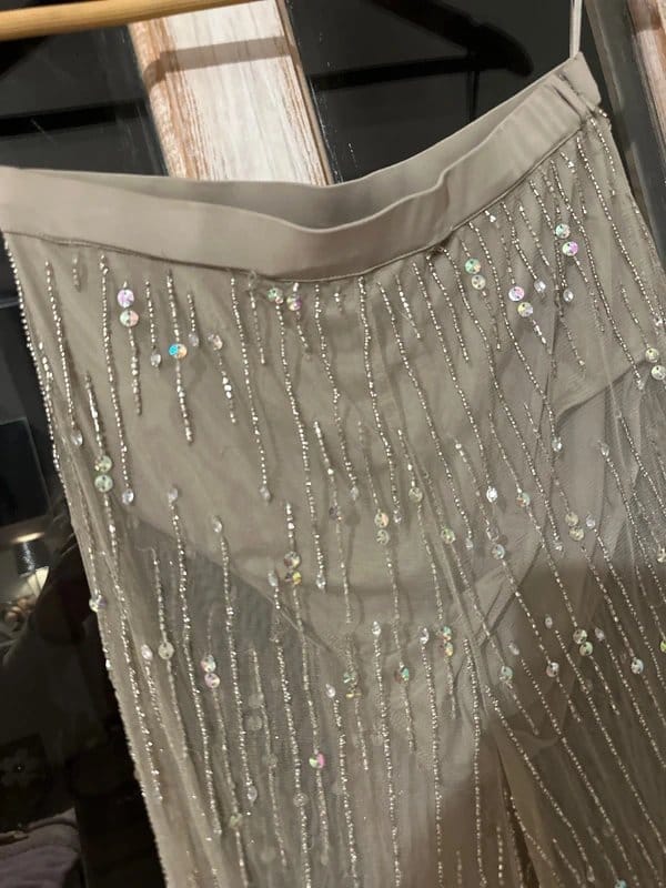 ASOS Luxe Beige Sequinned Sheer Trousers