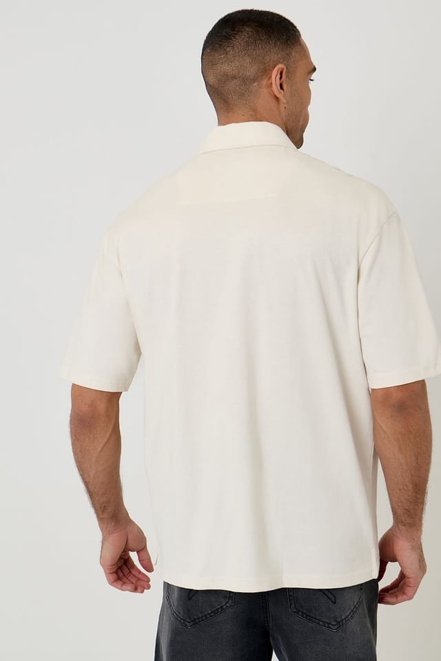 Threadbare Threadbare Men's Oversized Quarter Zip Polo Shirt in Natural - 2