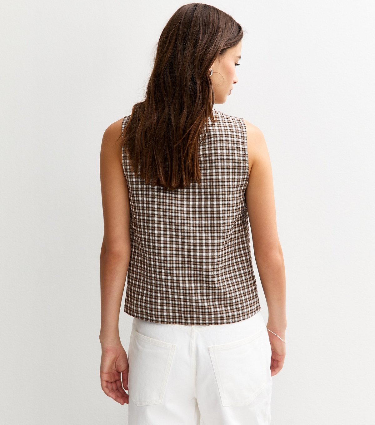 New Look Women's Black Textured Check Pattern Tie Front Top New Look - 4