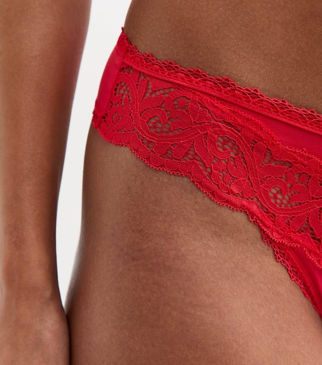 New Look Women's Red Lace Trimmed Micro Thong New Look - 2