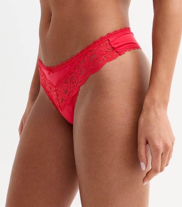 New Look Women's Red Lace Trimmed Micro Thong New Look - 3