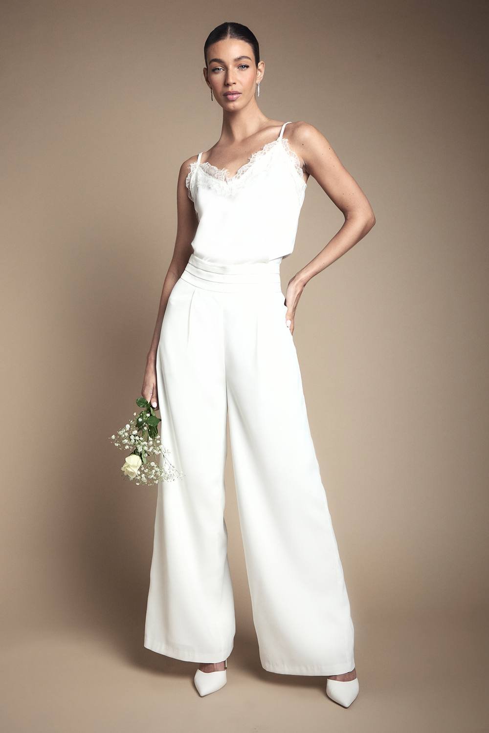 Coast Coast Women's Satin Trim High Waist Wide Leg Bridal Trouser in Ivory - 2