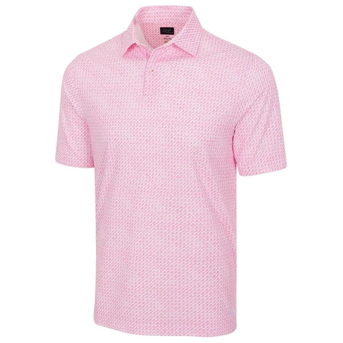 Greg Norman Greg Norman Men's Shark Tail Matrix Golf Polo Shirt in Light Pink