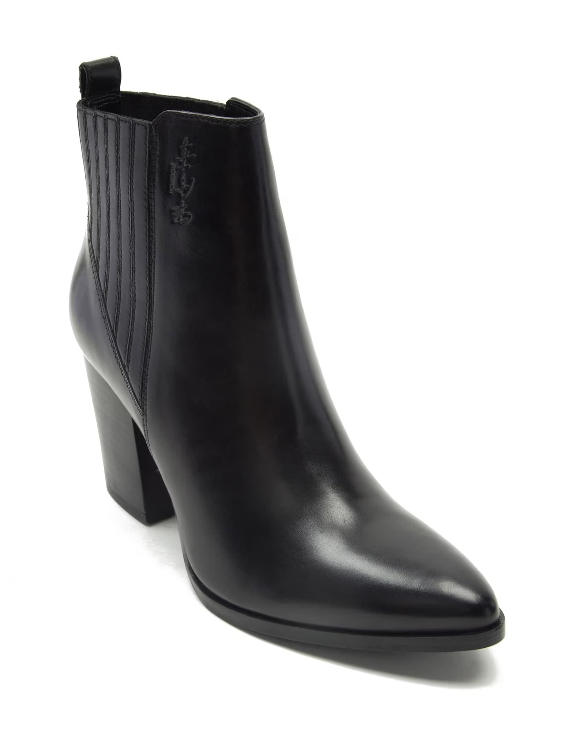 ASOS Off The Hook finsbury high heel leather ankle boots in black