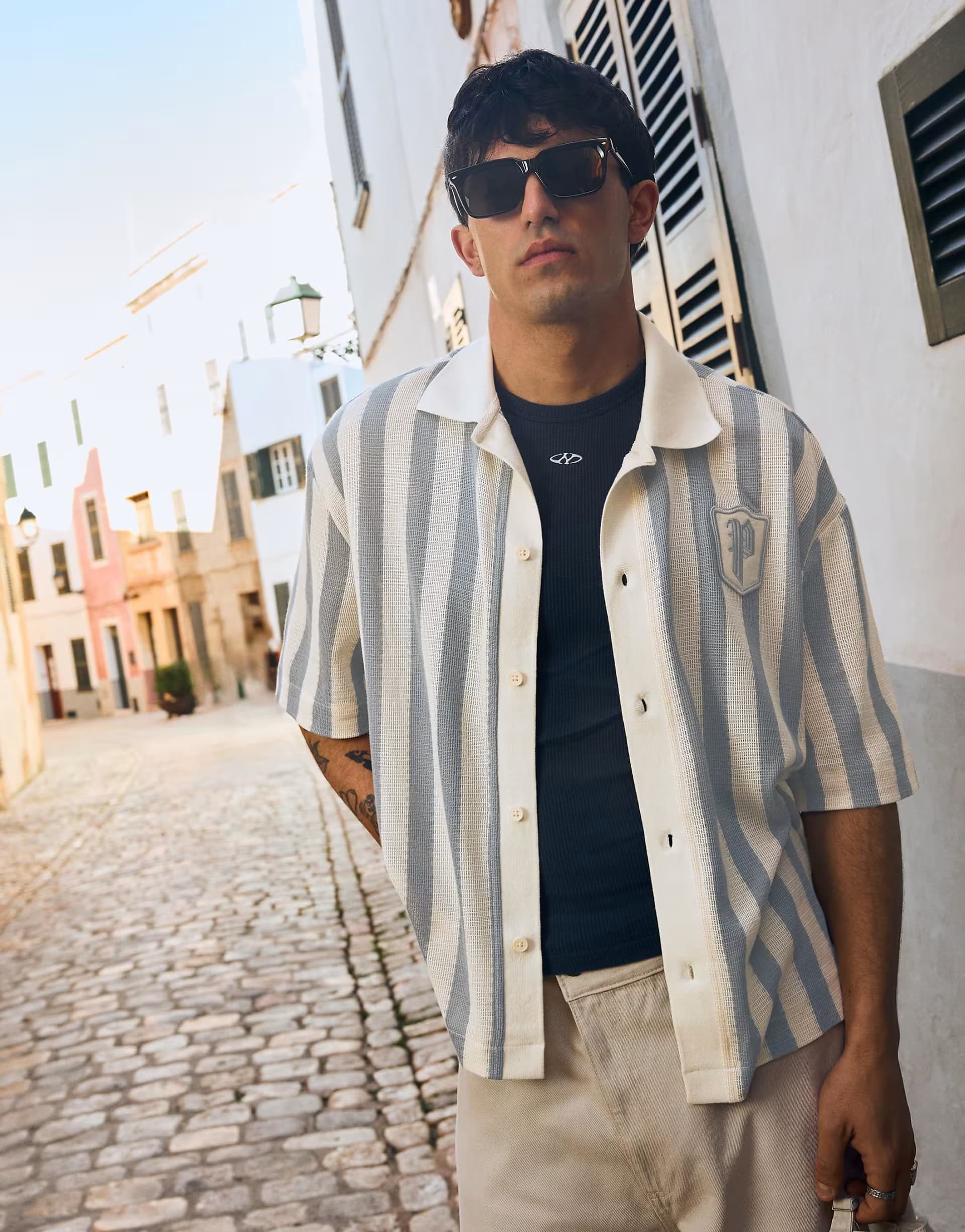 ASOS Bershka Boxy short sleeve shirt in light blue