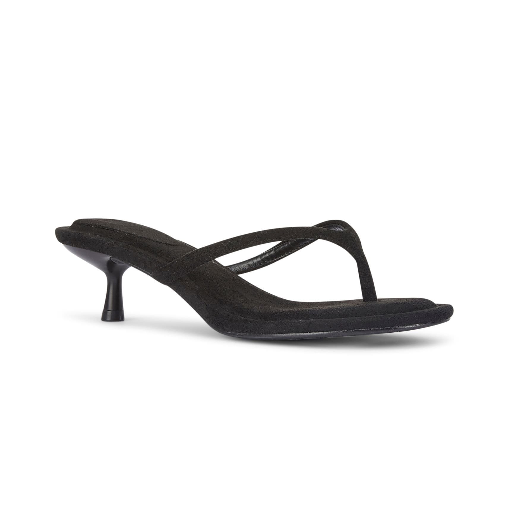 Truffle Collection Truffle Collection Women's Slip On Heeled Sandals Microfibre Open Toe Kitten Heel Summer Shoes in Black - 4