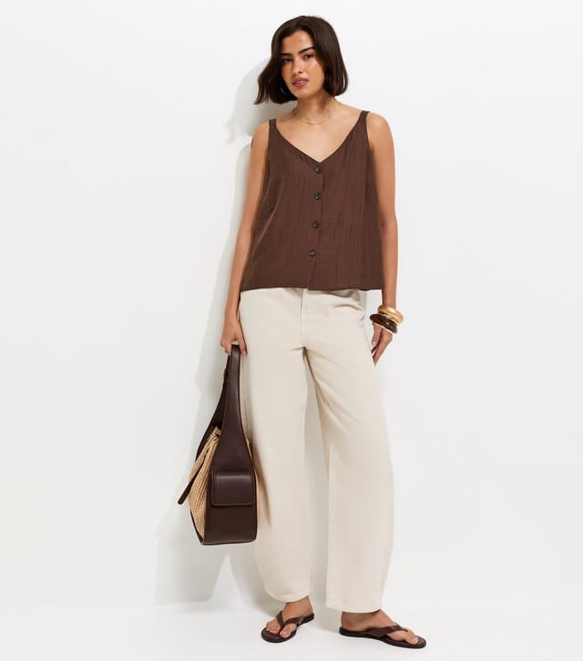 New Look Women's Dark Brown Button Front V-Neck Cami Top New Look - 3