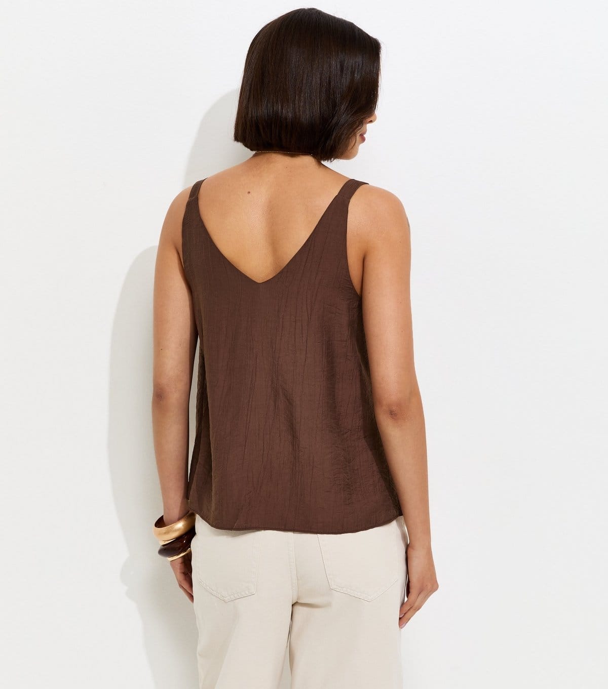 New Look Women's Dark Brown Button Front V-Neck Cami Top New Look - 4