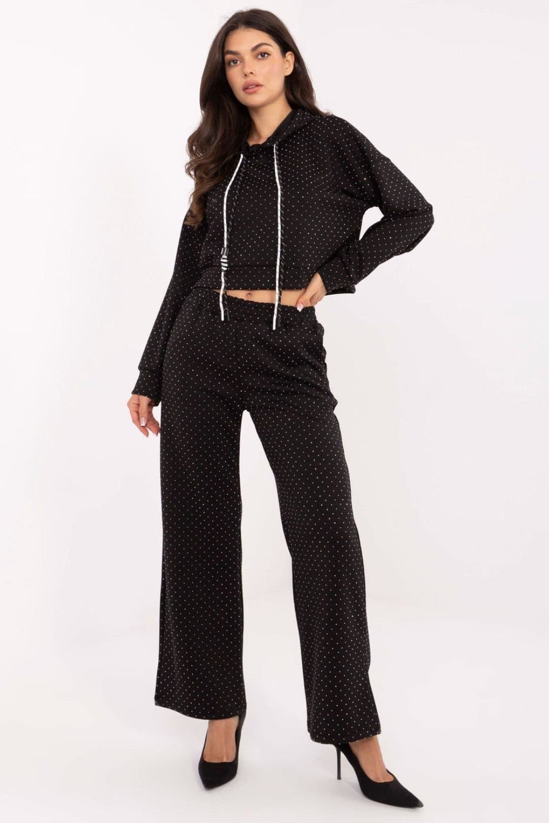 Love Lace Love Lace Women's Elegant Jet Applique Hoodie & Pant Set in Black