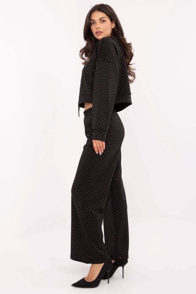 Love Lace Love Lace Women's Elegant Jet Applique Hoodie & Pant Set in Black - 2