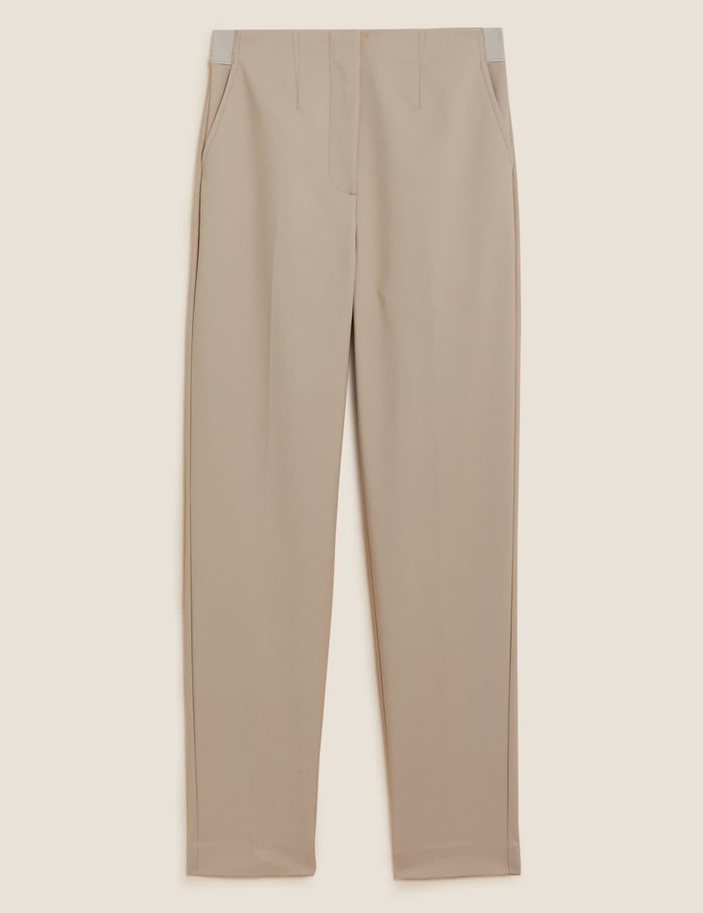 Marks & Spencer M&S Cotton Blend Slim Fit Ankle Grazer Trousers Sand