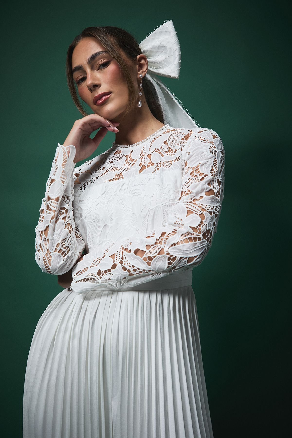 Coast Coast Women's Lisa Tan Lace Top Jumpsuit with Pleated Wide Leg Trouser in Oyster - 4