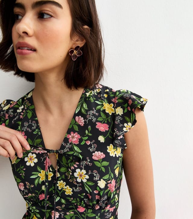New Look Women's Black Floral Tie Front Midi Dress New Look - 2