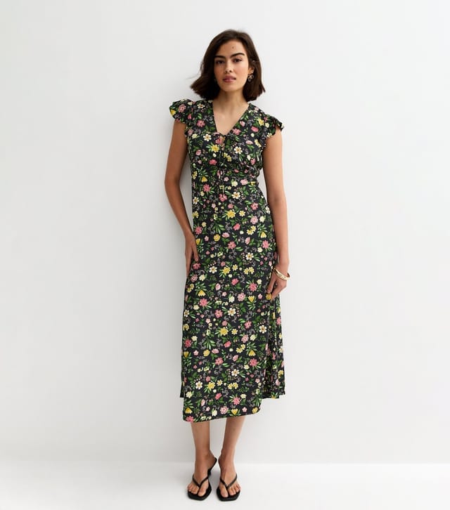 New Look Women's Black Floral Tie Front Midi Dress New Look - 3