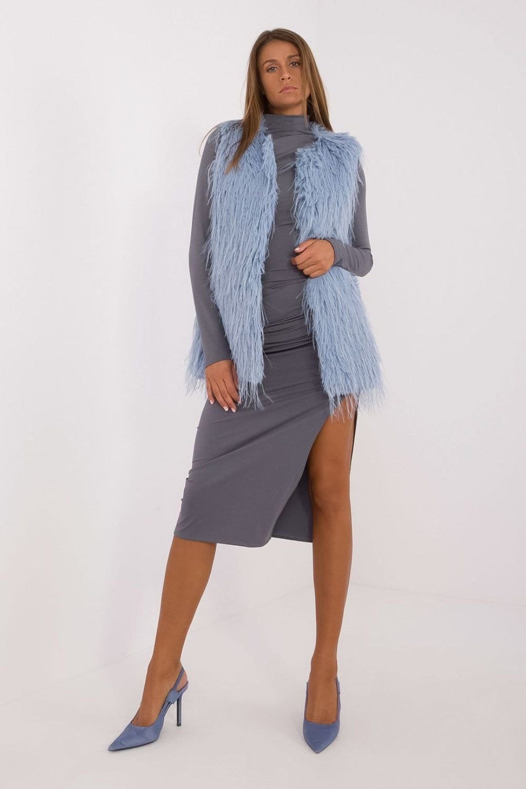 Love Lace Blue Furry Sleeveless Jacket Gilet