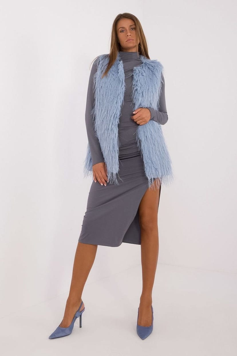 Love Lace Love Lace Women's Casual Furry Sleeveless Jacket Gilet in Blue - 1