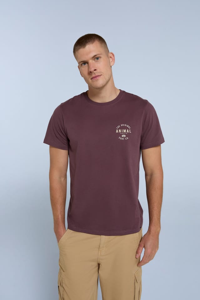 Animal Animal Men's 'Jacob' Short Sleeve Relaxed Fit Lightweight Casual Cotton T-Shirt in Burgundy - 3