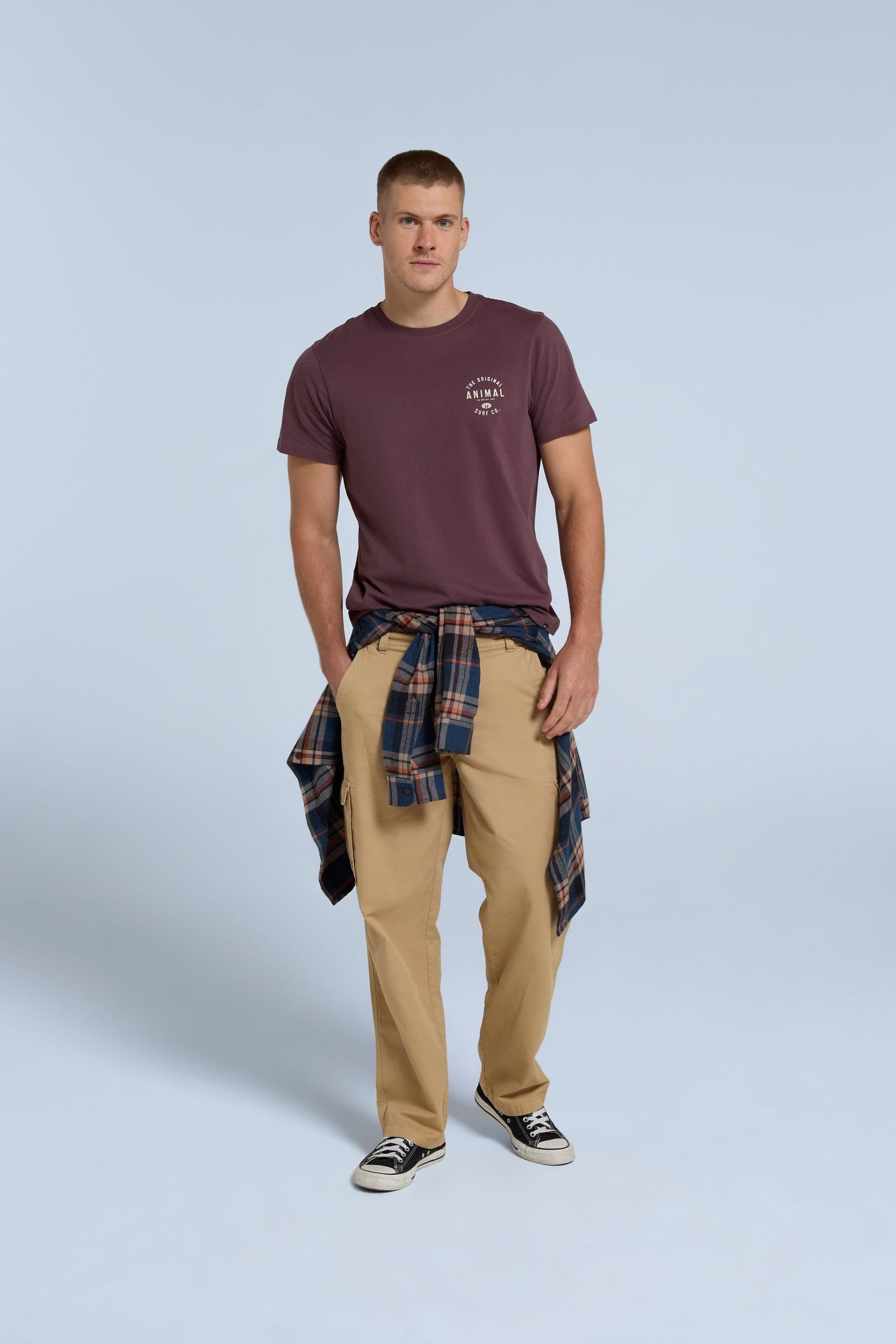 Animal Animal Men's 'Jacob' Short Sleeve Relaxed Fit Lightweight Casual Cotton T-Shirt in Burgundy - 4