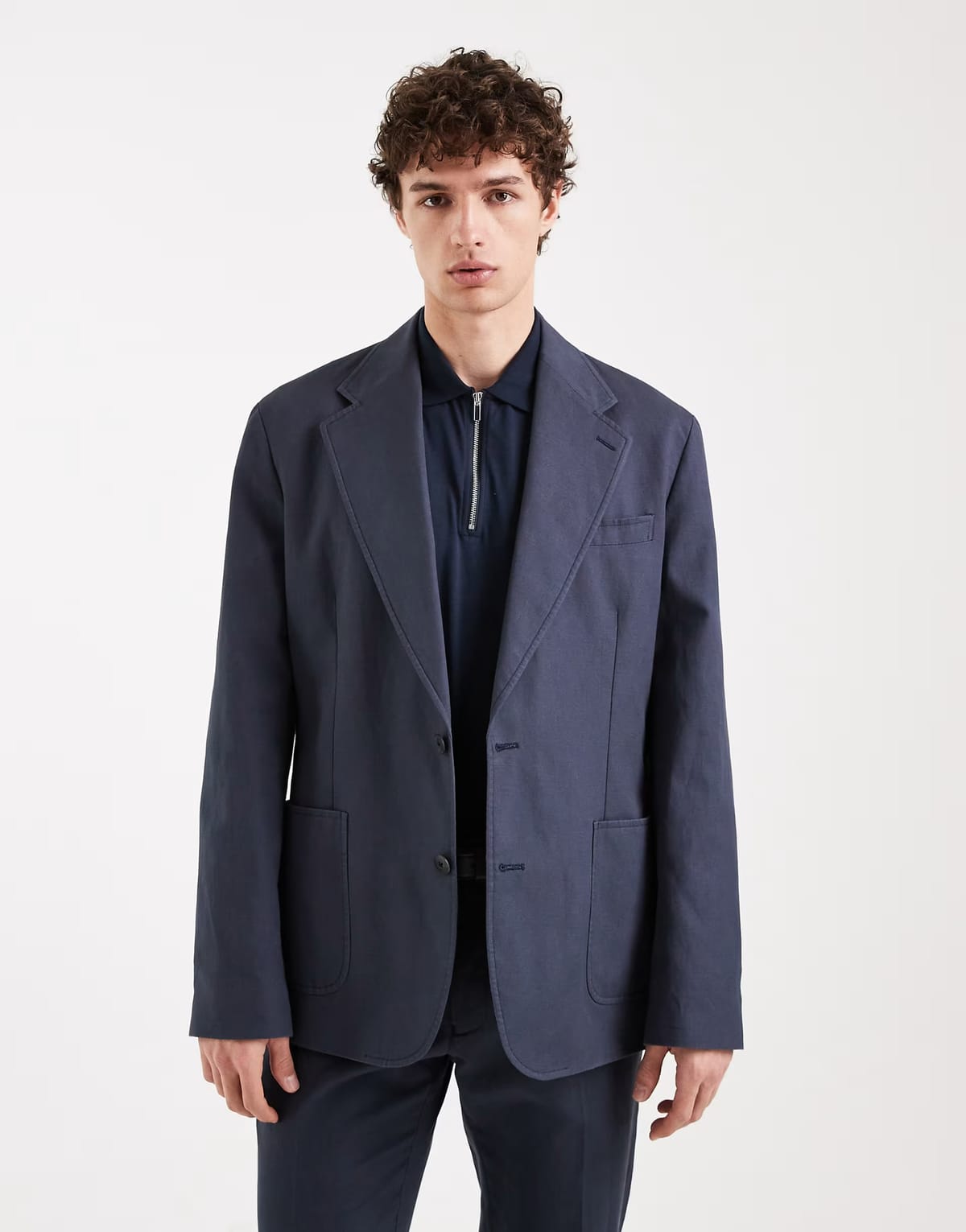 ASOS ASOS DESIGN slim suit jacket in navy cotton linen blend - 1