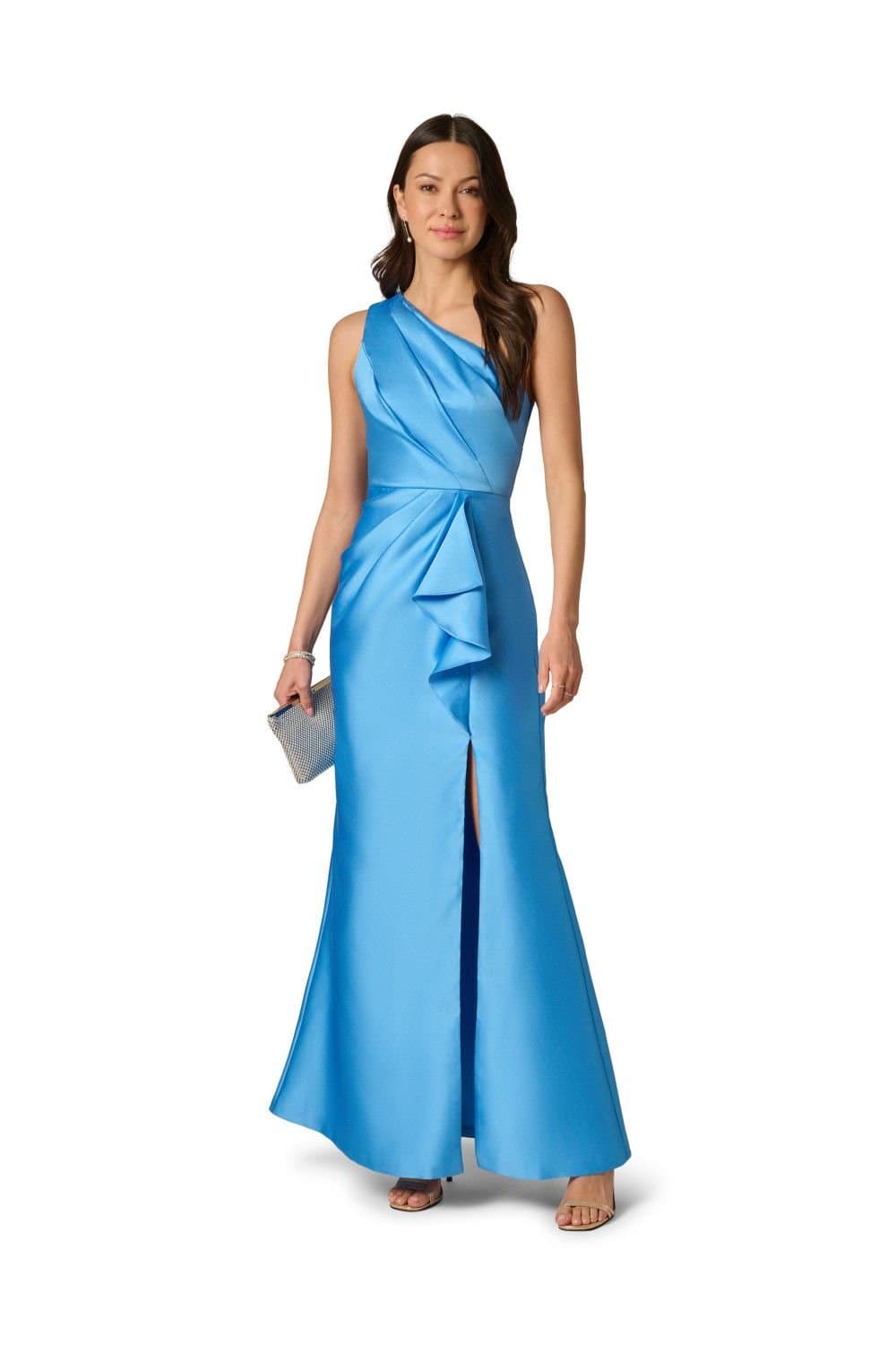 Adrianna Papell Adrianna Papell Women's One Shoulder Mikado Gown in Blue