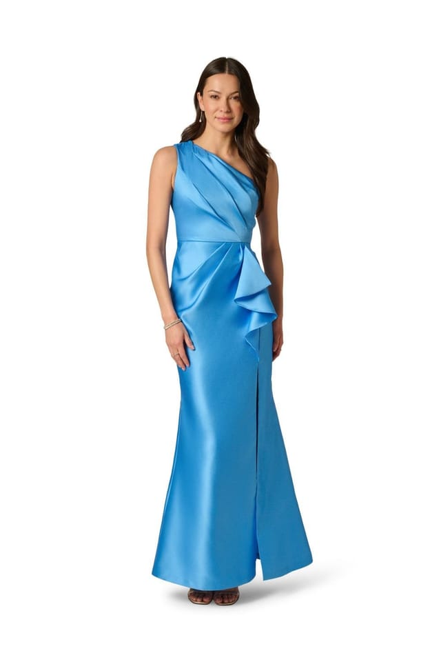 Adrianna Papell Adrianna Papell Women's One Shoulder Mikado Gown in Blue - 2