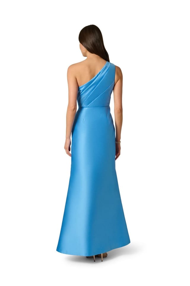 Adrianna Papell Adrianna Papell Women's One Shoulder Mikado Gown in Blue - 3
