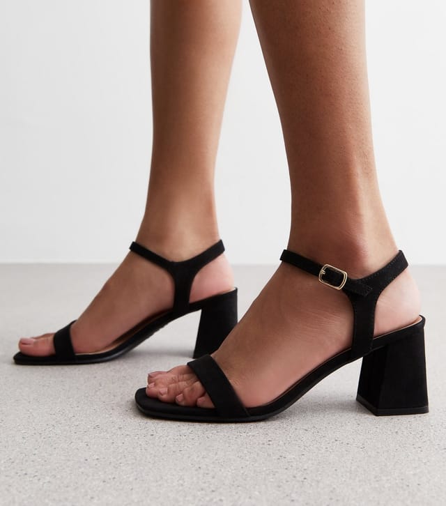 New Look Women's Black Suedette 2 Part Block Heel Sandals Vegan New Look - 2
