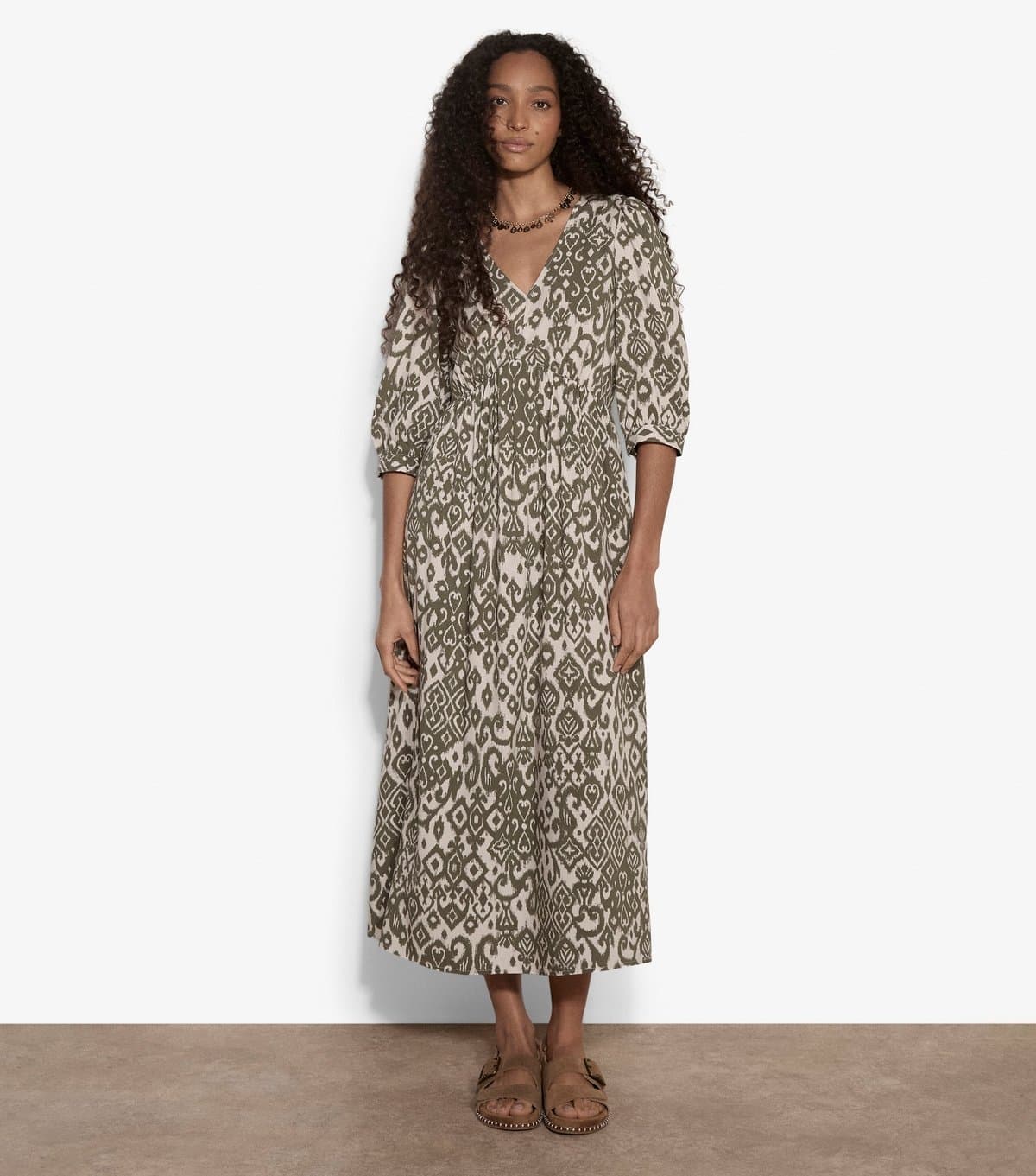 Apricot Women's Light Khaki Tapestry Ikat Print Midi Dress Apricot New Look